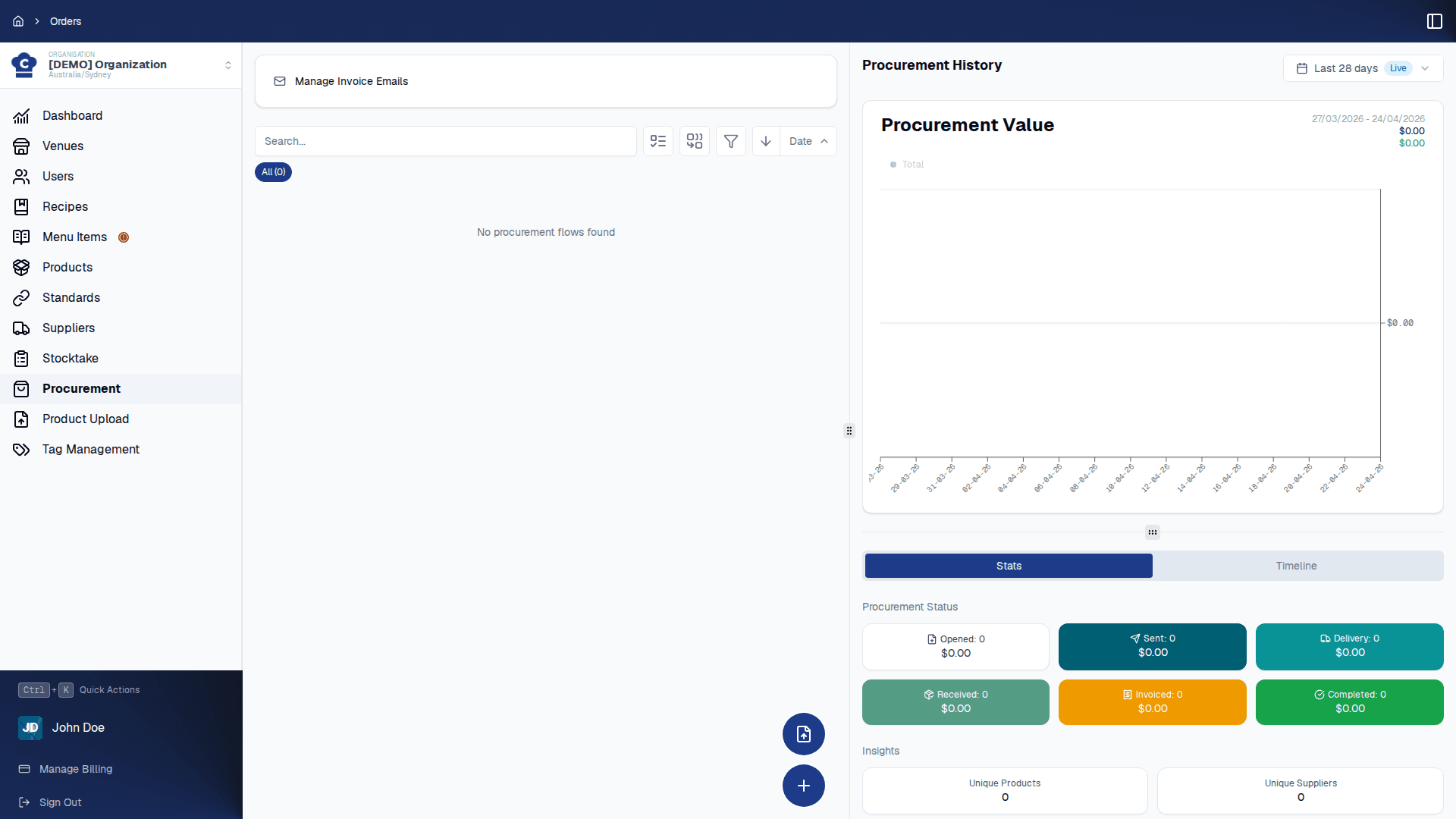 Placing and tracking supplier orders in Chefy.